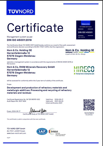 DIN EN ISO 45001:2023 - Horn & Co. RHIM Minerals Recovery GmbH