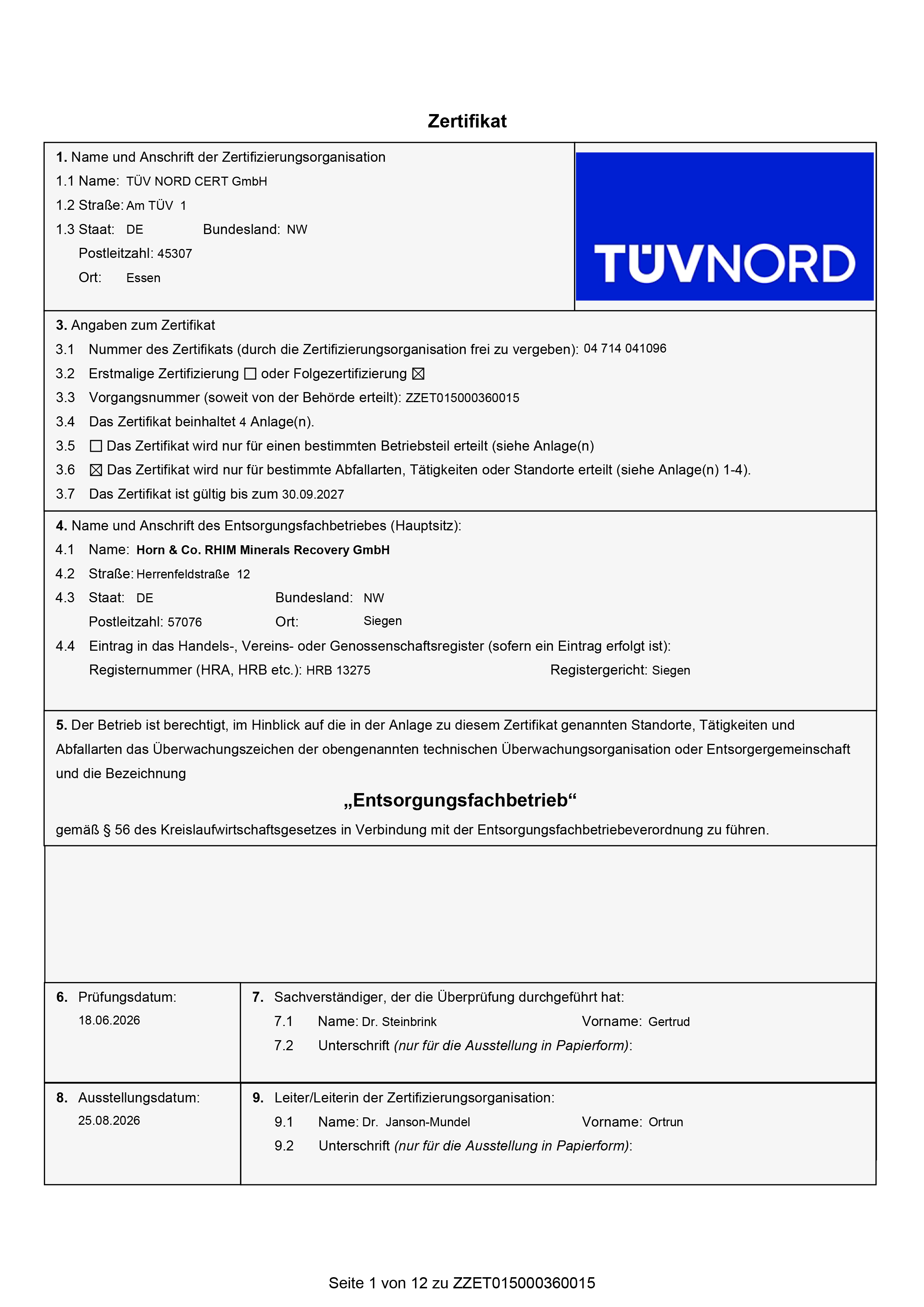 EFB Zertifikat